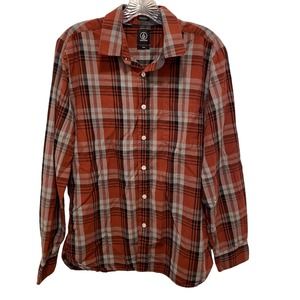 Volcom Men's Medium Button Up Long Sleeve Classic Fit Red